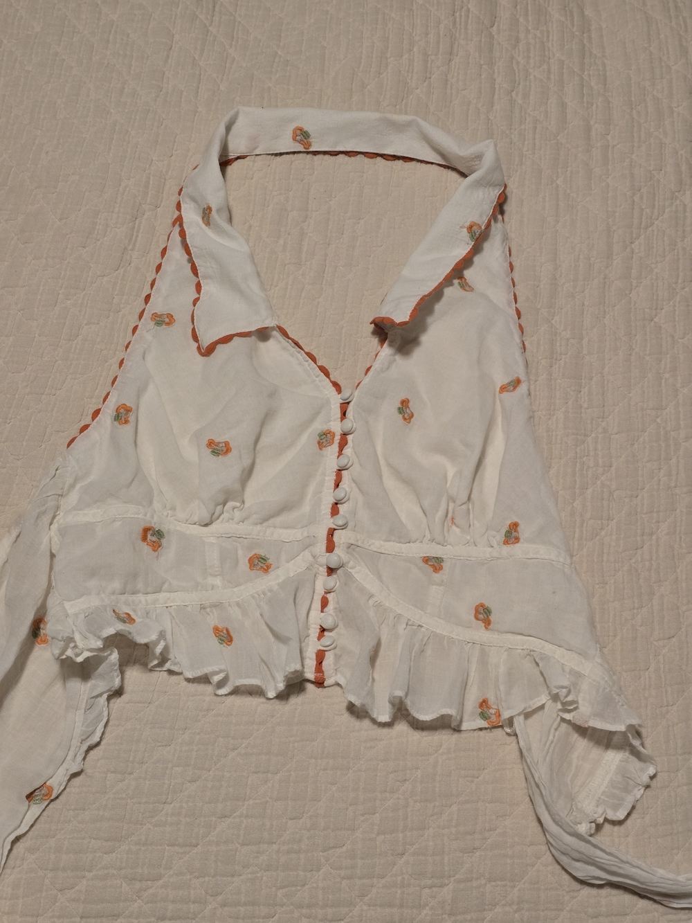 Free People White Halter Crop Top with Orange Embroidery